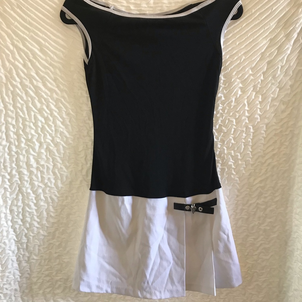 Classy Black and White Boat Neck Dress